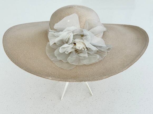 Joe bill Accessories - Joe Bill Miller Wide Brim Hat Cream Organza Flower Dress Hat NOS
